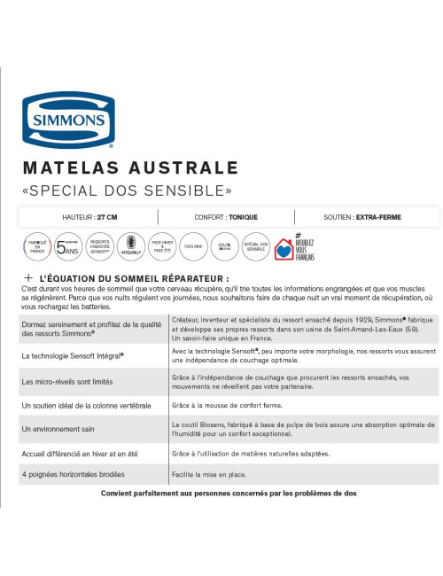 Simmons Australe mattress - 9 sizes
