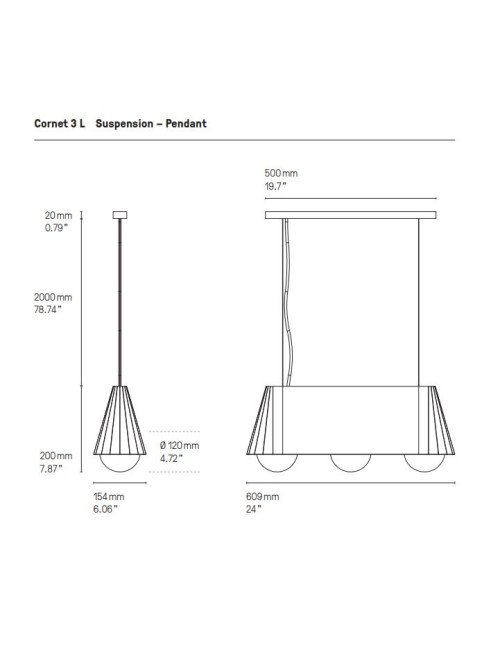 CVL Cornet pendant lamp - 2 sizes 4 finishes