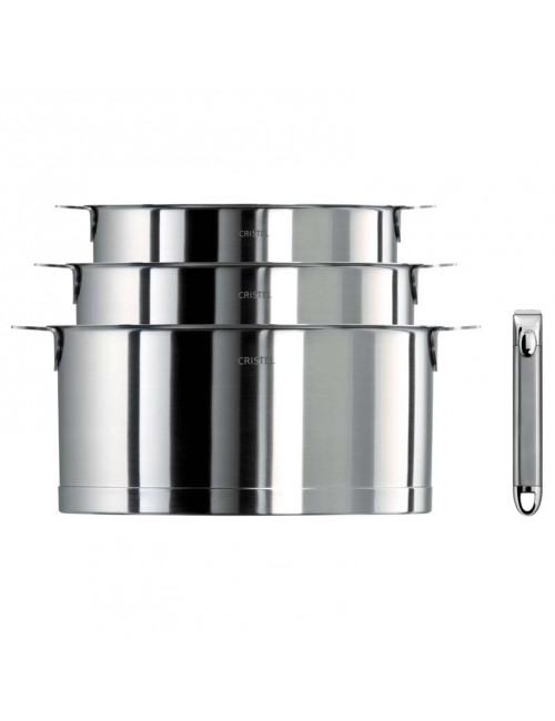 Cristel Set of 3 Strate saucepans + 1 removable Zenith handle
