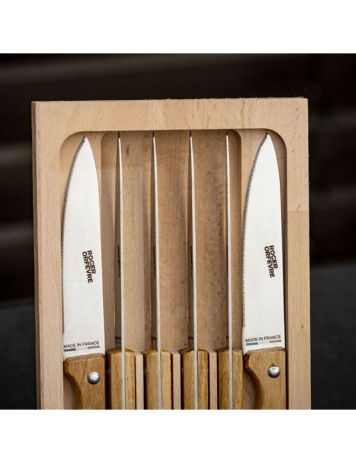 Roger Orfèvre Box of 6 oak steak knives - 2 finishes