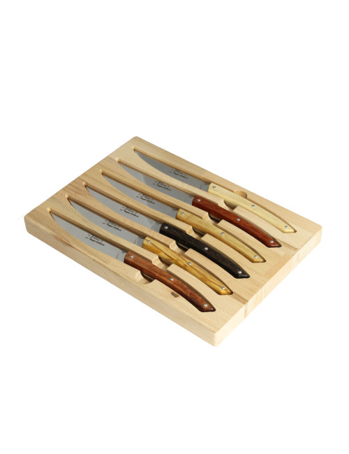 Roger Orfèvre Box of 6 Le Thiers knives assorted wooden handles
