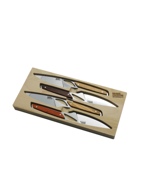 Roger Orfèvre Box of 4 or 6 Le Chalopin knives, tang wood handle