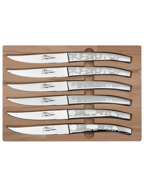 Roger Orfèvre Box of 6 Le Thiers knives "Décors paysages"