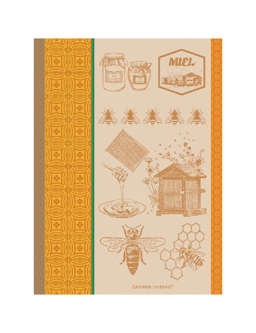 Garnier Thiebaut Honey and bees ocher tea towel x2