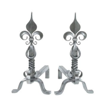 REIGNOUX Pair of andirons h.48cm fleurs-de-lys
