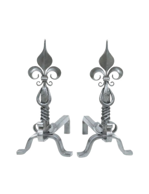 REIGNOUX Pair of andirons h.48cm fleurs-de-lys