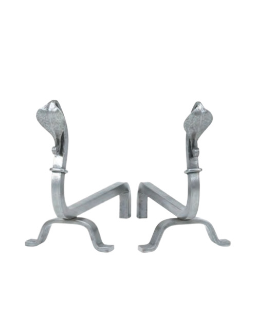 REIGNOUX Pair of h.38cm swan neck andirons