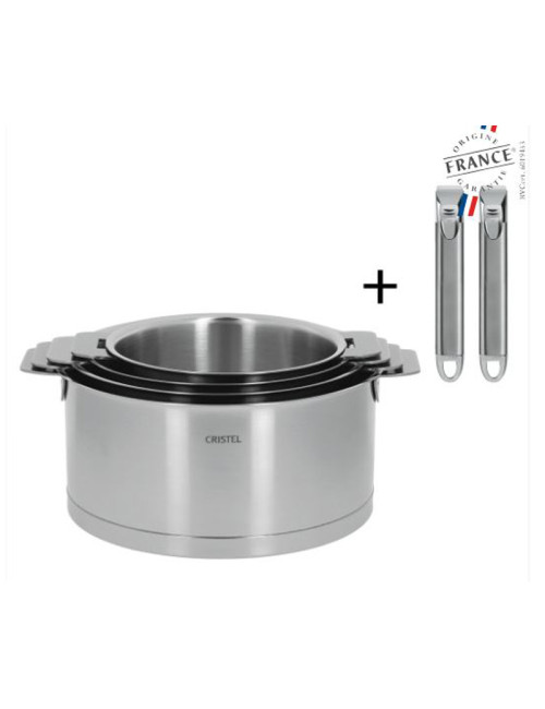 Set of 4 CRISTEL Strate saucepans + 2 removable Zénith handles