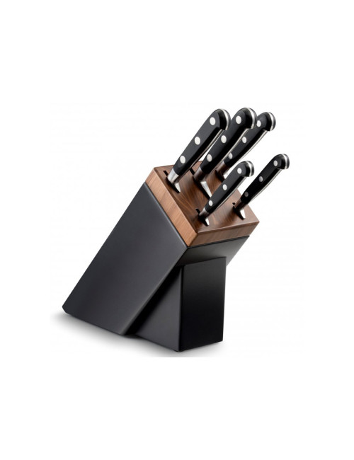 SABATIER Sarlat block black walnut and 5 Ideal kitchen knives Stainless steel rivets