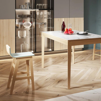 Dasras Snack stool in oak wood and fabric - 9 finishes 3 heights