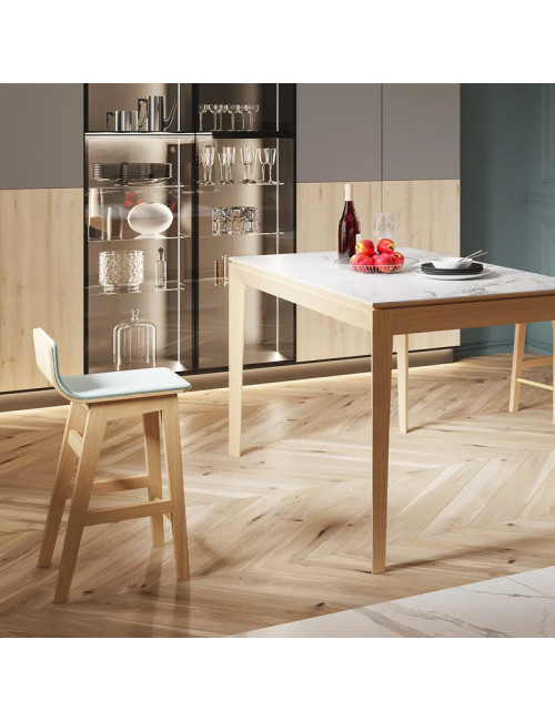 Dasras Snack stool in oak wood and fabric - 9 finishes 3 heights