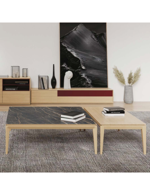 Dasras Buzz square coffee table in oak or walnut wood - 10 finishes 2 sizes