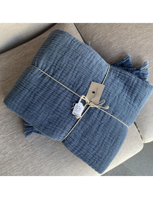 Pôdevache Gestial cotton gauze blanket 130x170cm Gagoyo blue