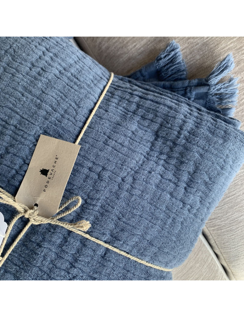 Pôdevache Gestial cotton gauze blanket 130x170cm Gagoyo blue