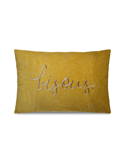 Pôdevache Bisous Embroidered cushion rectangular 40x60cm curry