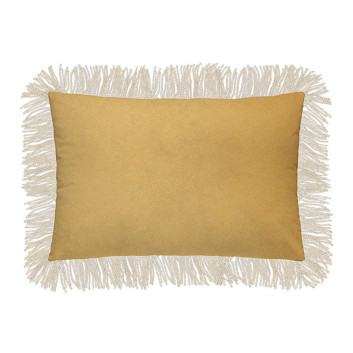Pôdevache Labua cushion, rectangular velvet, 40x60cm, mustard yellow, fringes