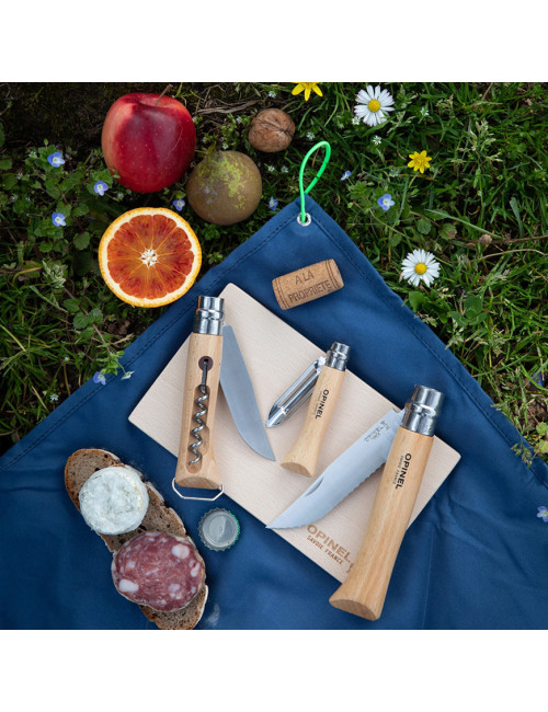 OPINEL nomad kitchen kit with corkscrew knives, bottle opener and board