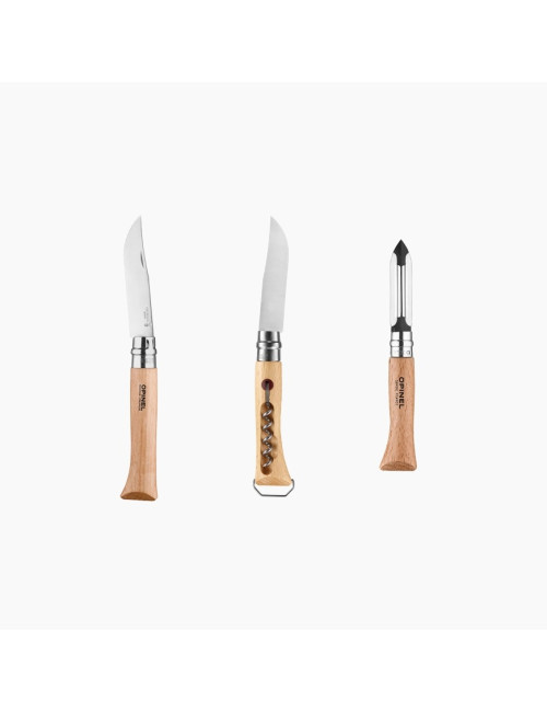 OPINEL nomad kitchen kit with corkscrew knives, bottle opener and board