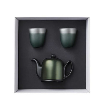 DEGRENNE Salam set of 4-cup teapot and 2 emerald green mugs