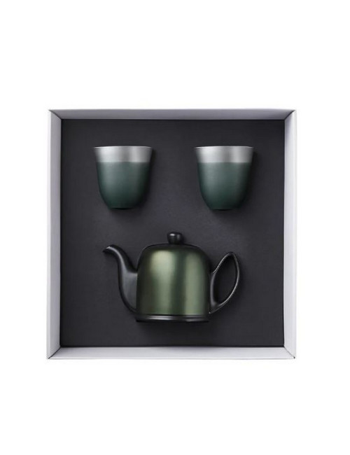 DEGRENNE Salam set of 4-cup teapot and 2 emerald green mugs