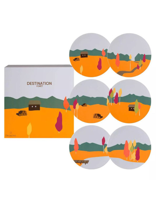 DEGRENNE Set of 6 Destination forêt 23cm dessert plates