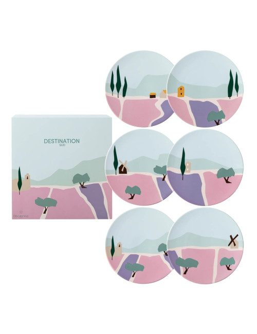 DEGRENNE Set of 6 Destination Sud 23cm dessert plates