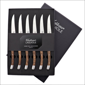 CHATEAU LAGUIOLE Set of 6 Table Knives Signature Collection Walnut Wood