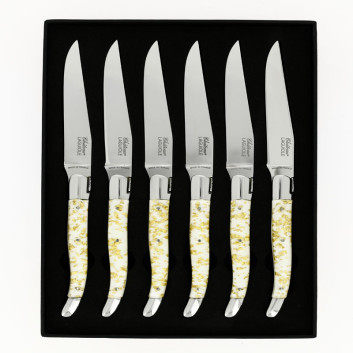 CHATEAU LAGUIOLE Set of 6 table knives, Heritage Collection, Aurum white resin