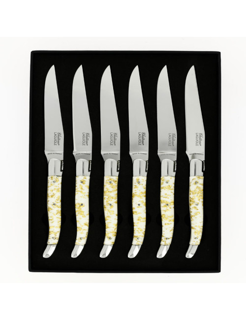 CHATEAU LAGUIOLE Set of 6 table knives, Heritage Collection, Aurum white resin