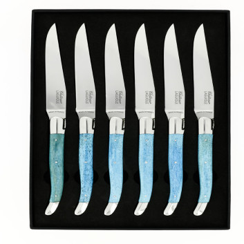 CHATEAU LAGUIOLE Set of 6 Table Knives, Heritage Collection, Blue-tinted Bone