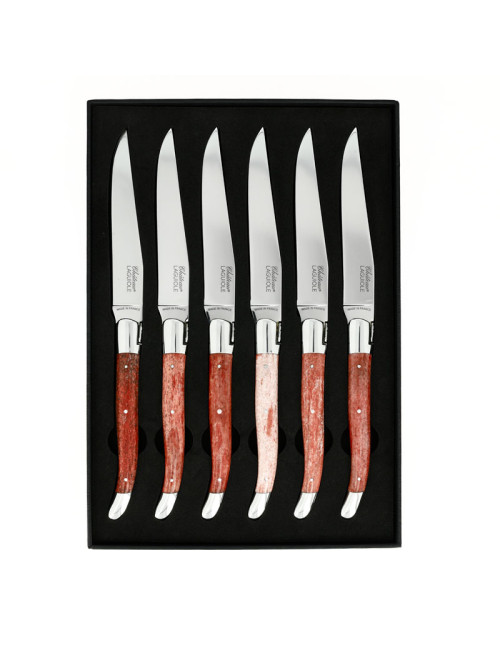 CHATEAU LAGUIOLE Set of 6 Table Knives, Heritage Collection, Red-Stained Bone
