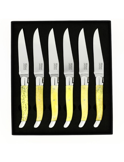 CHATEAU LAGUIOLE Set of 6 Table Knives, Heritage Collection, Yellow-Stained Bone