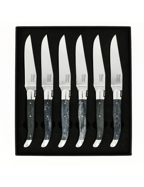 CHATEAU LAGUIOLE Set of 6 Table Knives, Heritage Collection, Black-Stained Bone