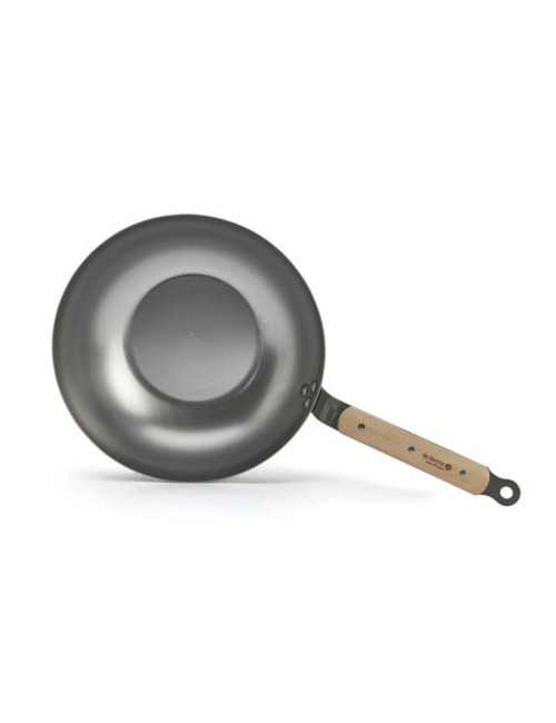 DE BUYER Mineral B Wood Domed Wok in Steel - 2 Sizes