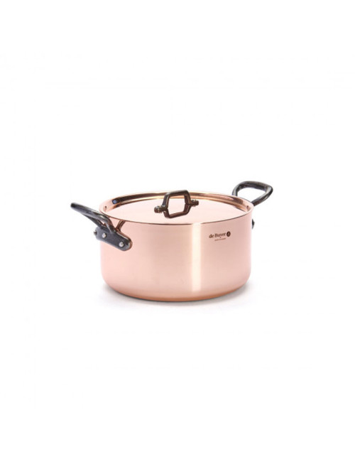 DE BUYER Inocuivre Copper-Stainless Steel Dutch Oven with Lid and Cast Iron Handle - 4 Sizes
