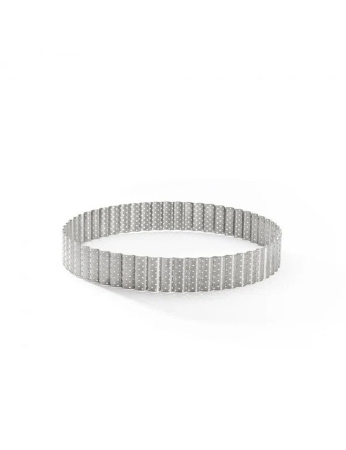 DE BUYER Round Fluted Perforated Stainless Steel Tart Ring - 3 Sizes