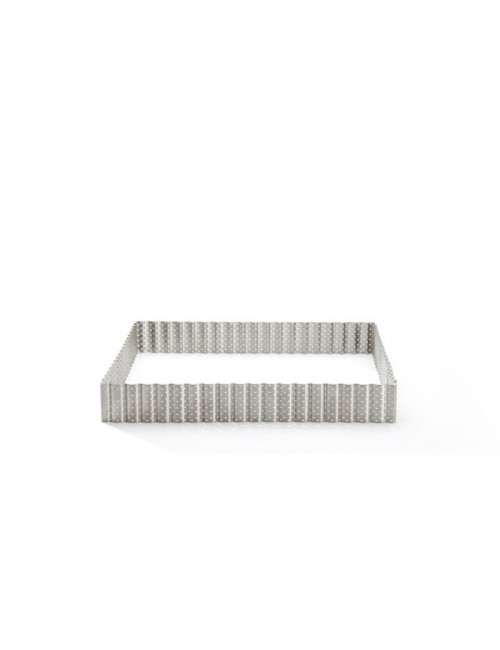DE BUYER Square Fluted Perforated Stainless Steel Tart Ring, 23cm