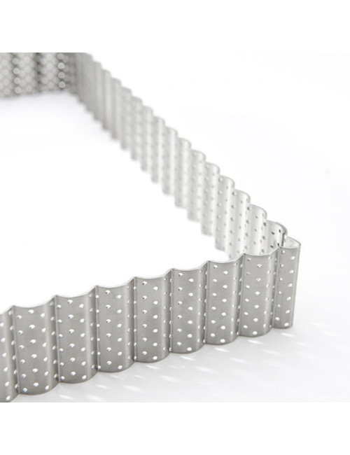 DE BUYER Square Fluted Perforated Stainless Steel Tart Ring, 23cm