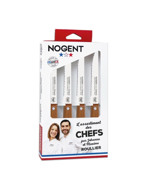 NOGENT Cherry Wood Chefs Table Steak Knife Set with 4 Knives