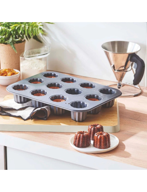 DE BUYER 12-piece Bordeaux cannelé mold, non-stick steel