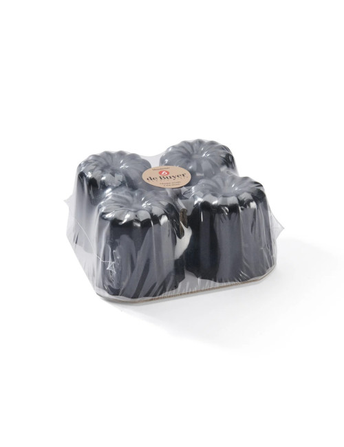 DE BUYER 4 Bordeaux cannelé molds, non-stick steel