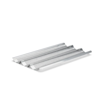 DE BUYER Perforated Baking Tray for 3 Baguettes in Stainless Steel