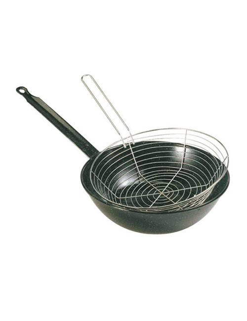 MATFER Enameled Sheet Metal Frying Pan with Basket, 24cm