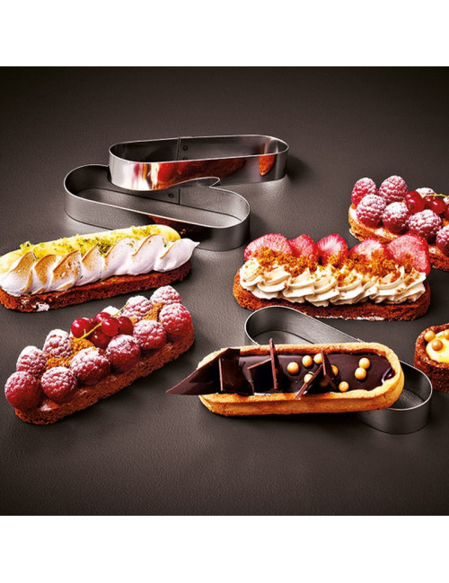 MATFER Set of 6 Mozaïk Oblong Finger-Shaped Stainless Steel Tartlet Rings
