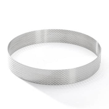 DE BUYER Valrhona Round Perforated Stainless Steel Tart Ring, 20.5cm