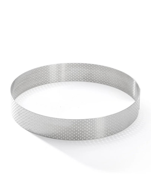 DE BUYER Valrhona Round Perforated Stainless Steel Tart Ring, 20.5cm