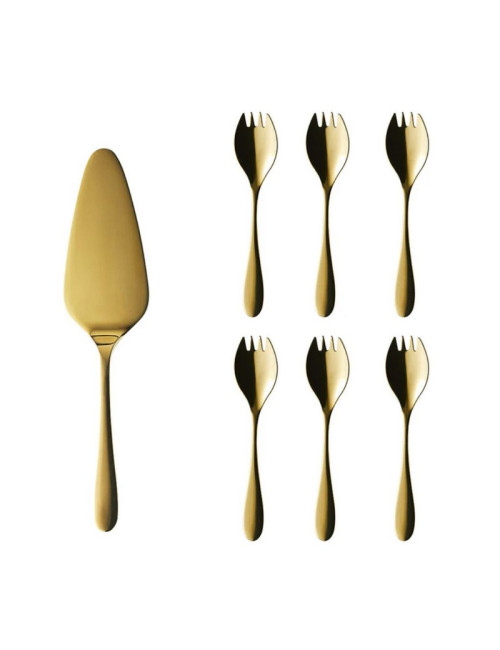 DEGRENNE Set of 6 Onde Gold Cake Forks and Pie Server