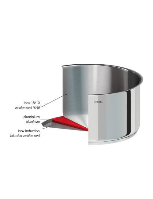 CRISTEL Mutine Fixed Stainless Steel Dutch Oven with Glass Lid, 28cm